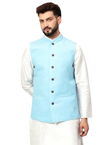 Image of LATEST CHIKAN Men's Traditional Cotton Solid Nehru Jacket /Waistcoat