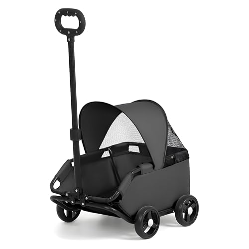 Cochecito plegable para mascotas negro con toldo protector para perros pequeños y gatos