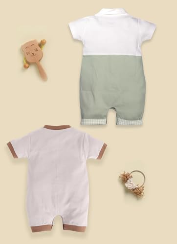 Image of BabyGo Baby Half Sleeve Rompers 100% Cotton Rompers for New Born Baby Boys|Daily Suits for Baby Boys & Girls| 6X9M|GREY-OLIVE|Onesies| Infant Clothes | Pack of 2