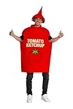 Partychimp Ketchup Outfit Costume da Ketchup Bottiglia Costume per Adulti Salsa di Pomodoro Cibo Outfit Carnevale Costume in Schiuma per Adulti Costume Divertente Party Costume Uomo e Donna Carnevale