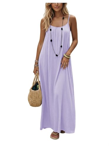 Image of SHENHE Women's Open Back Spaghetti Strap Beach Maxi Dress Loose Flowy Vacation Sundress