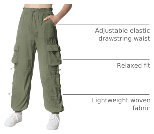 Image of EXARUS Girls Parachute Pants Cargo Hip Hop Wide Leg Baggy Y2K Teen | Tween Casual School Dance Streetwear with Pockets Elastic Waist Youth Junior Kids Bottoms Hiking 8-14Y