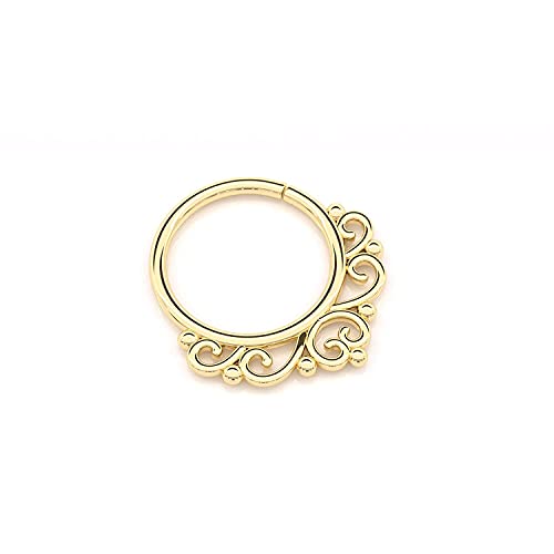 Unique Tragus Earring, Gold Plated Silver Tribal Indian Hoop Nose Ring Piercing, fits Helix, Cartilage, Daith, Rook, 18g, Handmade Jewelry