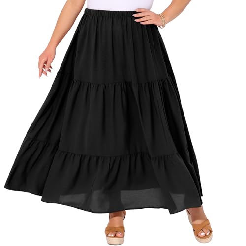 Agnes Orinda Plus Size Women's Swing Maxi Skirt Elastic High Waist Boho Flowy Casual Aline Long Beach Skirts