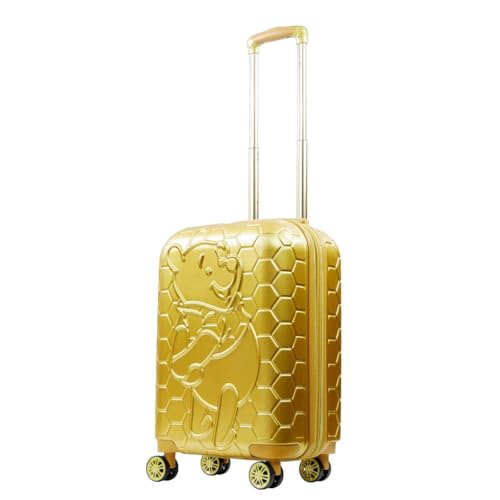 FUL Disney Winnie the Pooh 22 Inch Carry On Luggage, Honeycomb Molded Hardshell Rolling Suitcase with Spinner Wheels, Gold