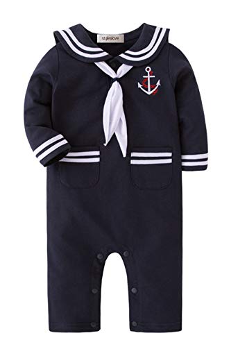 stylesilove Baby Toddler Boys Marine Sailor Cotton Romper with Hat and Necktie 3pcs Festival Jumpsuit2