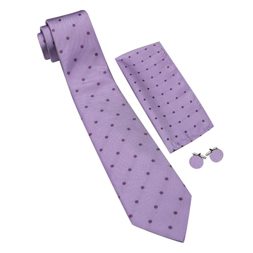 Image of Barry.Wang Ties for Men Silk Tie Sets Polka Dot Woven Necktie Pocket Square Cufflinks Business Wedding