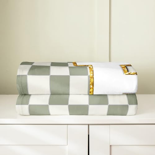 Image of Erosebridal Sage Green Checkered Flannel Blanket Plaid Initial F Fuzzy Plush Throw Personalized Monogram Fleece Blanket for Kids Boys Girls,Fashion Grids Gingham Decor for Bed Couch Queen 90 inchx90 inch