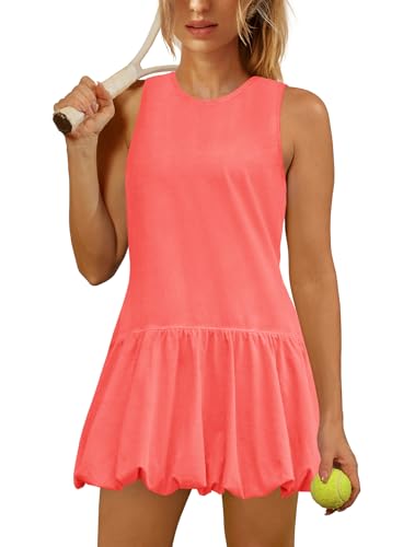 Yanekop Womens Athletic Dress with Shorts Backless Tennis Dresses Golf Outfits Workout Active Dresses with Pocket 2026(Coral Orange XS)