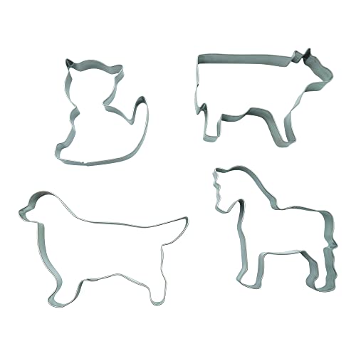 BekkiB - Set di 4 formine per biscotti "animali della fattoria" – tagliapasta in acciaio inox lavabile in lavastoviglie – 880183