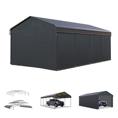 MFSTUDIO Carport 12x20 ft, Outdoor Heavy Duty Carports with Sidewalls, Metal Shed Canopy Shelters Garage Shelter Shade Car Ports with Galvanized Roof for Cars, Truck and Boats