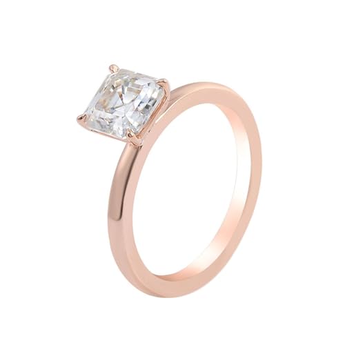 Homxi Anillo Eternidad Oro Rosa Mujer 18 Kilates, Cuadrado Solitario con Moissanita de 3ct, Anillo de Boda Mujer Oro Rosa, Talla 9(49mm)