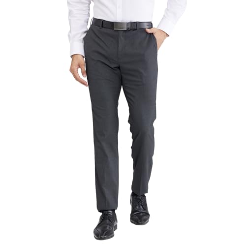 Image of Raymond Men's Mid Rise Slim Fit Structure Pattern Poly Viscose Blend Flat Front Formal Trouser