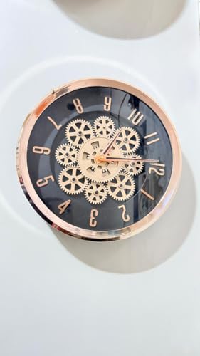 Image of Moving Gear Wall Clock, Round, Gold and Rose Gold Finish, Options (Black, Set of 1 Clock)