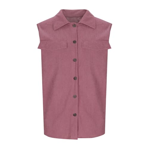 KODMNSW Weste Damen Gilet Ärmellose Cordjacke Wärmer Fashion Herbstjacke Softshell Westen Leicht Casual Damenweste Elegant Longweste Übergangsjacke Anzugweste Ohne Ärmel Jacke Rosa L