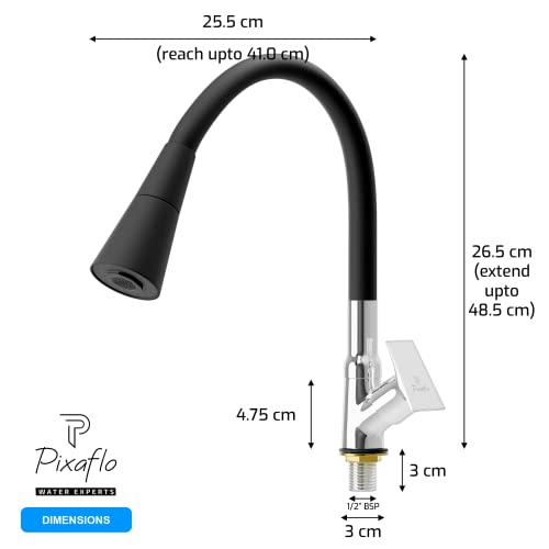Image of Pixaflo Brass Swan Neck Tap with 360-degree Swivel Black Flexible Silicone Swivel Spout for Kitchen Sink and Wash Basin, Dual Flow (Sea)