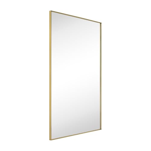 Image of TEHOME Gold Bathroom Vanity Mirror with Squared Corners, 24x40'' Brushed Brass Rectangle Stainless Steel Metal Framed Mirror for Bathroom