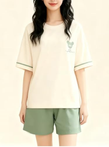Image of Celary Korean Women's Pyjama Set|Cute Printed T-Shirt & Shorts Set|Soft Cotton Blend Women Night Suit Sleepwear| Shorts Set for Women