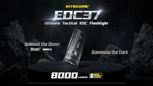 Image of Nitecore EDC37 8000 Lumens Flat Shape Flashlight, USB-C Fast Charging with Digital OLED Display and Safety Lock Sticker