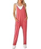LILBETTER Women's Loose Casual V Neck Sleeveless Jumpsuits Adjustable Spaghetti Straps Long Pants Overalls With Pockets(Watermelon Red Small)