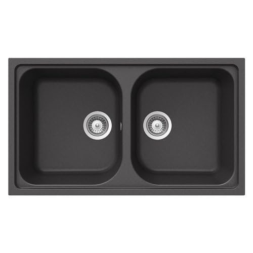 SCHOCK | Évier de cuisine Lithos N200 2 baignoires, matériau Cristalite®, noir absolu, 860 x 500 mm