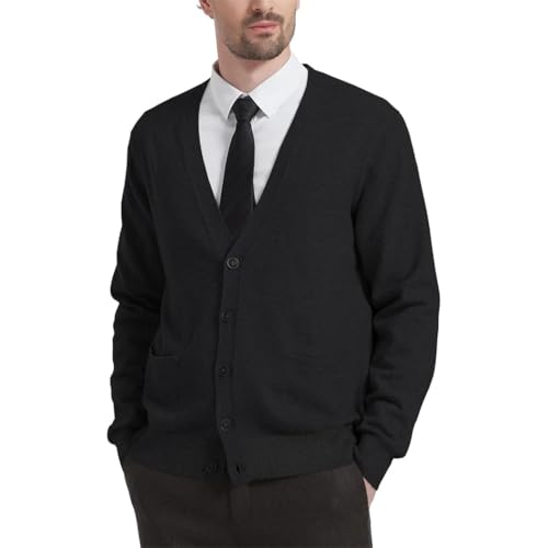 Mens V-Neck Cardigan Sweater Long Sleeve Button Down Knitted with Pockets Lightweight Solid Color Outerwear3