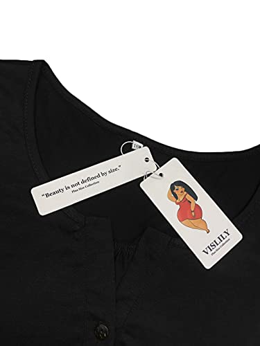 VISLILY Women's Plus Size Henley Shirts Flowy Summer Tops Pleated Buttons Up Tunics4
