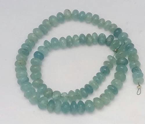 Perles rondelles lisses milky aquamarine 6-7mm fil aigue-marine naturelle