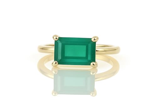 Bague en Onyx Vert bague de fiançailles unique avec pierre précieuse naturelle et boîte cadeau