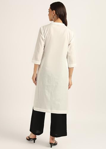 BLOCKS OF INDIA Long Cotton Kurta Womens Plain Straight Kurta, 3/4 Sleeve, Knee Length with 2 Pockets