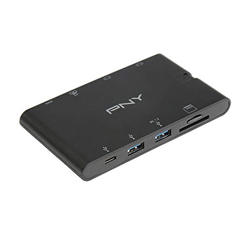 PNY Mini Hub USB-C Portable 9 en 1 Avec Câble Intégré - 2 Ports USB-C, 2 USB-A 3.1, HDMI, VGA, RJ45, SD et MicroSD Pour Appareils Compatibles