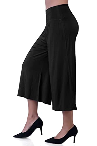 Image of Sports Women's Calf Length 3 /4 High Elastic Waistband Wide Leg Palazzo Casual Wide Leg Lounge Pants with Two Sides Pockets