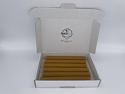 Velas de cera de abeja, velas de miel (pack 6 velas 20 cm x 2,4 cm). SIN PARAFINA ecologicas,Hechas a mano Origen Sierra de Culebra ZAMORA (Pack 6 Velas)