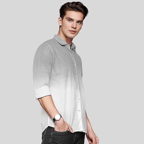 Image of IndoPrimo Men's Cotton Shirt with Full Sleeves Spread Collar Classic Style Solid Pattern Regular Fit and Standard Length