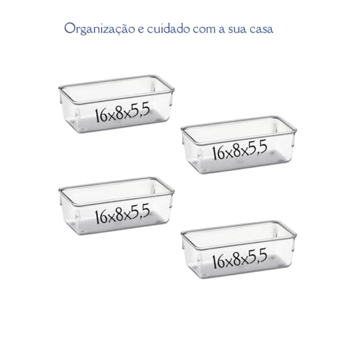 Organizadores Kit com 4 Unidades para Gavetas Bancada Cozinha Armários Acrílico Transparente