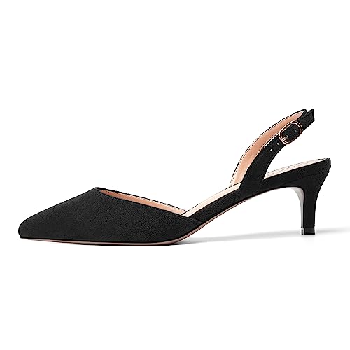 ROSERWISH Womens Dating Backstrap Suede Pointed Toe Dress Buckle Stylish Kitten Low Heel Pumps Shoes 2 Inch2