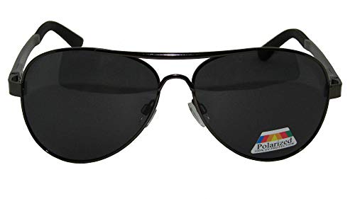 óculos de sol polarizado estilo aviador armação de metal com detalhes nas hastes em tom grafite
