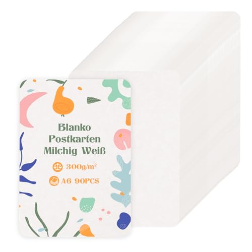 moinkerin 90 tarjetas de papel de estraza A6, 10,5 x 14,8 cm, 300 g/m², imprimibles, en blanco, para manualidades, invitaciones de boda, tarjetas de agradecimiento (blanco lechoso A6 90 unidades)