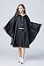 Womens Rain Poncho Stylish Polyester Waterproof Raincoat Free Size with Hood Zipper (black - big front pocket)