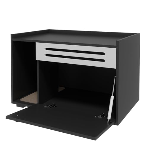 PeacefulHues 31.5 Inch Modern Litter Box Enclosure Cabinet, Concealed Litter Box with Vent Door/Left Side Storage Drawer & Shelf/Small Storage Cabinet/Raised Legs/Top Protectors,for All Kinds of Cats