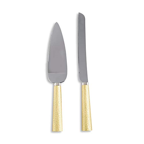 Weddingstar Cake Knife and Serving Set - Hammered Gold & Silver