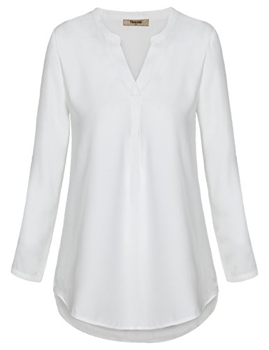 Timeson Blouses For Women,3/4 Sleeve Tunics Tops For Women Dress Shirts For Business Casual White Formal Ladies Office Work Tops V Neck Chiffon Blouse Professional Interview Spring Fall Fashion #TOP3