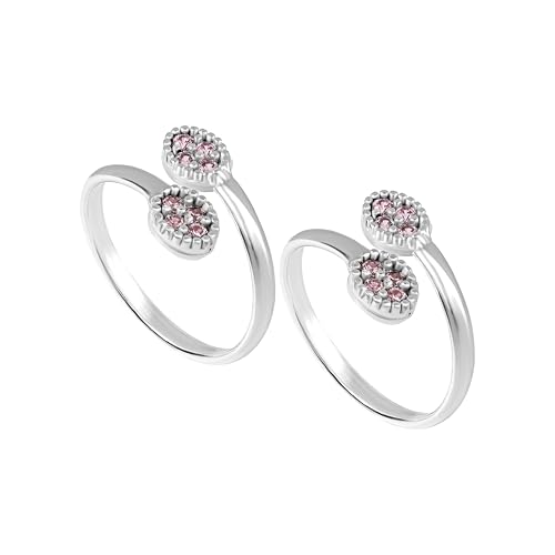 Image of SATKOTI 925 Silver Toe Rings for Women | Adjustable Pure Metal Bichiya with AAA Quality CZ Stone| BIS Hallmarked Jewelry with Authenticity Certificate | Pair of 2 Metti