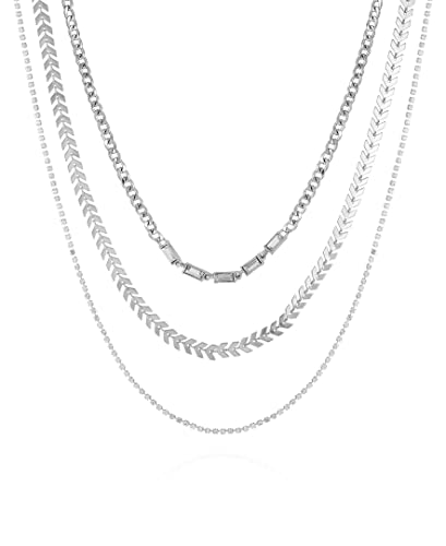 Guess Silver-Tone Mixed Chain Trio Layered Necklace Set #TOP15