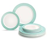 ' OCCASIONS ' 50 Plates Pack (25 Guests)-Wedding Party Disposable Plastic Plate Set -25x10.5'' Dinner + 25x7.5'' Salad/dessert plates (Rio, White & Pearled Turquoise Blue)