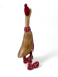 Dekoracyjna kaczka drewniana z szalikiem – zimowa lub jesienna kaczka z bambusa w wielu kolorach – 43 cm statuetka kaczki z czapką i szalikiem (czerwona)