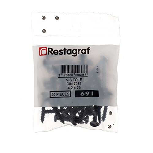 Restagraf 691 Sheet Metal Screw, Zinc Black, 4.2 mm x 25 mm, Zinc Noir, 4.2mm x 25mm - Image 2