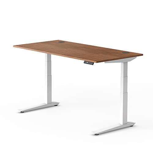 Image of Fully Jarvis Standing Desk 48 inch x 27 inch Walnut Veneer Top - Electric Adjustable Desk Height from 23 inch to 43 inch with Memory Preset Controller (Rectangle, White Frame)