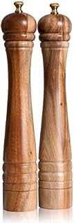 DeroTeno Salt and Pepper Mill Set, Pepper Grinder with Adjustable Ceramic Grinder, Salt Grinder with Stainless Steel Grinder, Acacia Wood, Height 30 cm