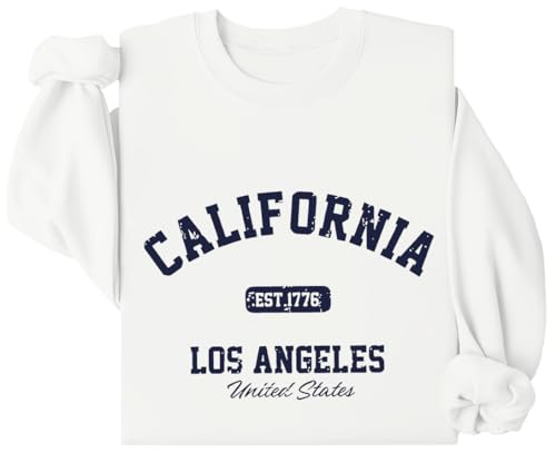 Vintage Los Angeles California Letter EST 1776 Number Print Graphic Casual Crew Neck Sweatshirts Cozy Pullover Hoodies - Main Image